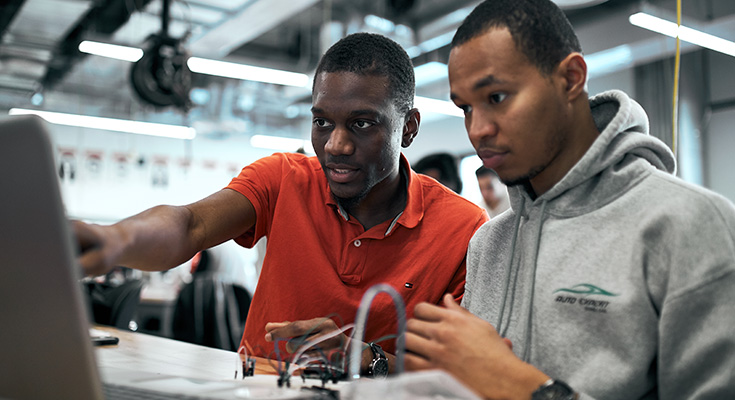 Student working in lab on computer