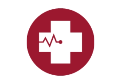 Icon for Enabling technologies for health care, with a cross and heart monitor running through it