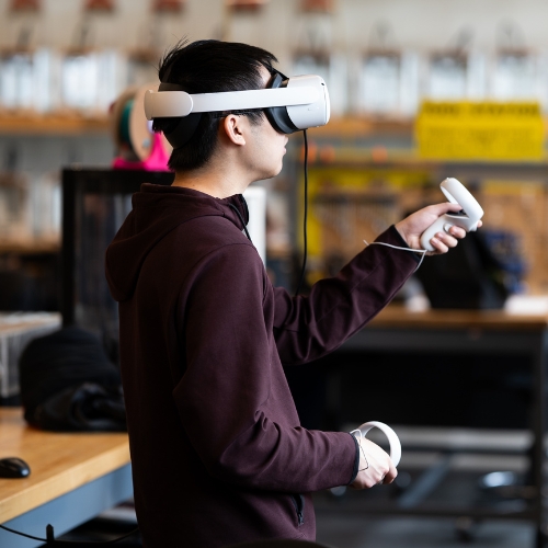 Person wearing a VR headset.