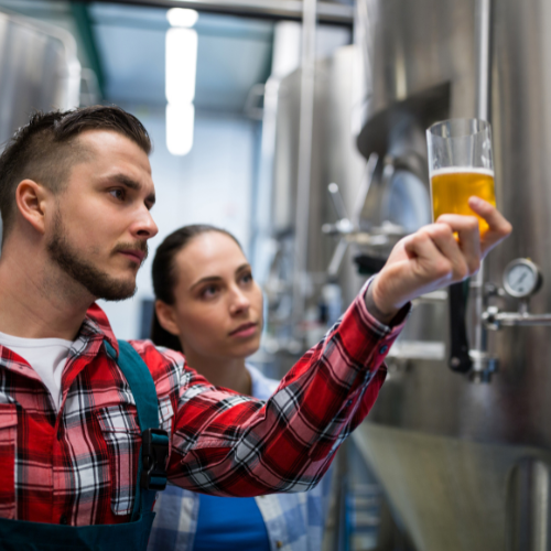 Two students studying beer.