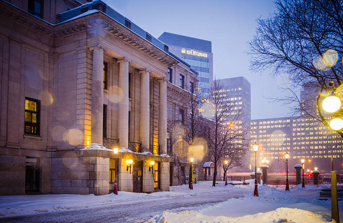 Tabaret Hall covered in snow
