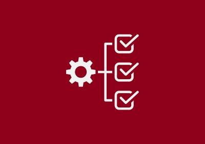 Checkmark marking progress and gear turning