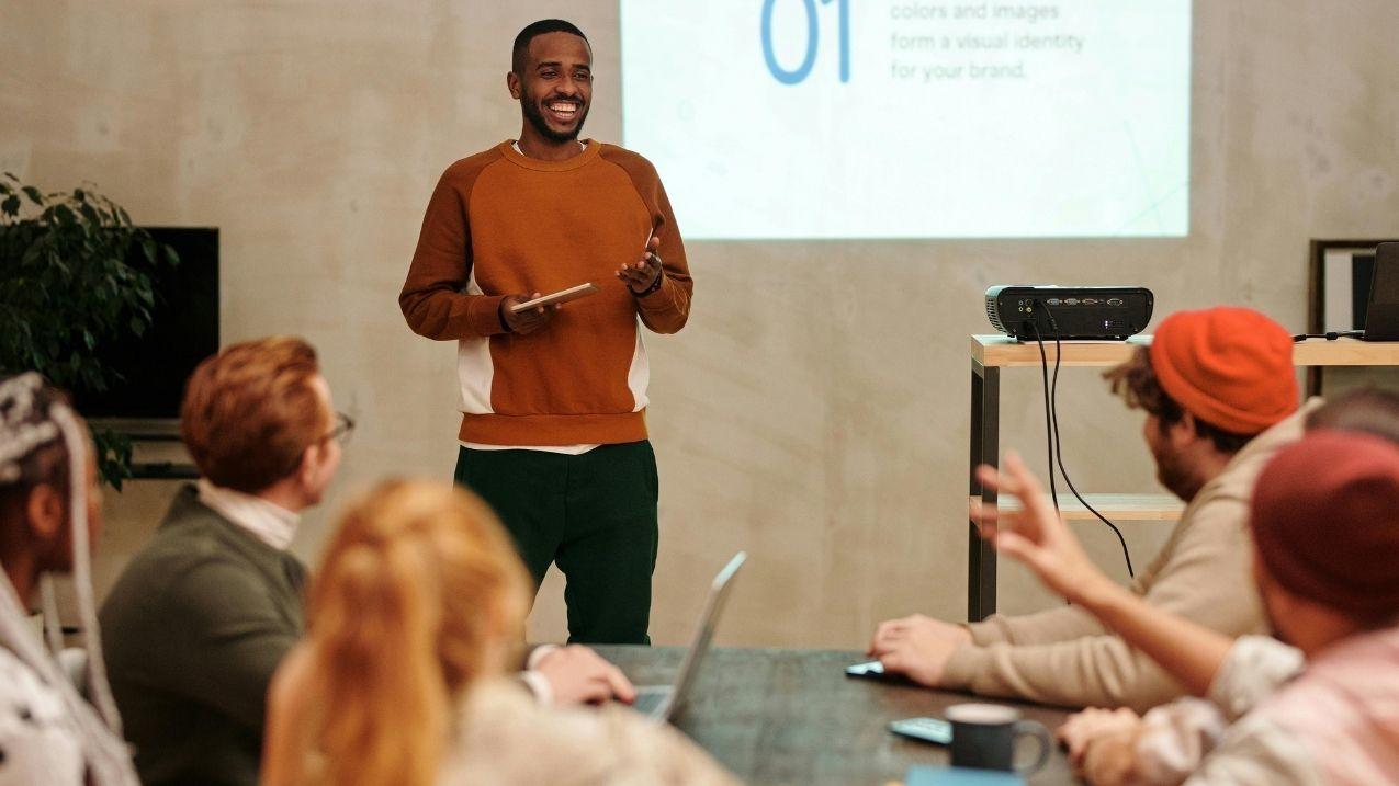 Man giving a PowerPoint presentation.