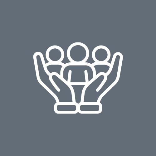 An illustration of a pair of hands cupping a group of persons.