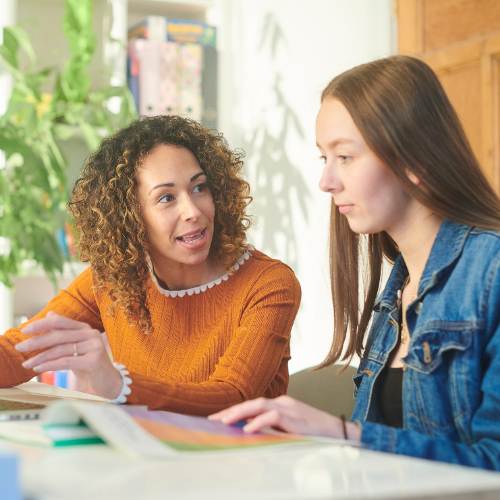 Academic advisor talking to a student.