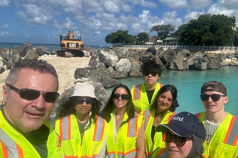 Students in safety vests in Barbados.