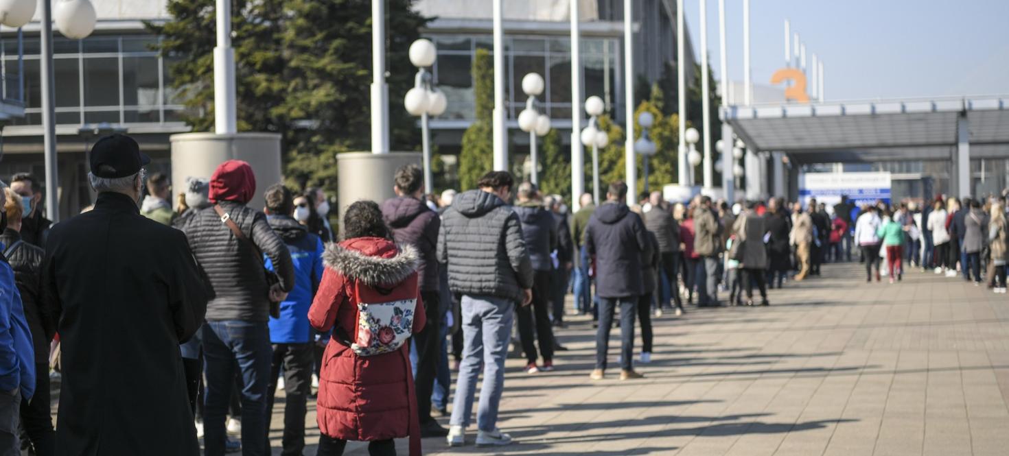 People standing in line outside