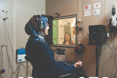 Patient in audiology lab