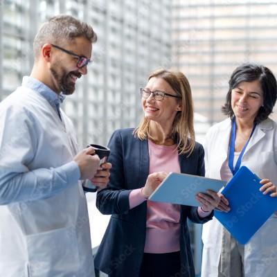Health professional talking together