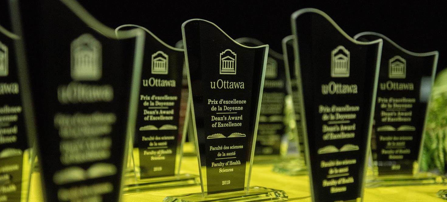 Close-up of trophies
