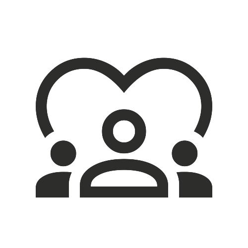 icon of a heart behind three people