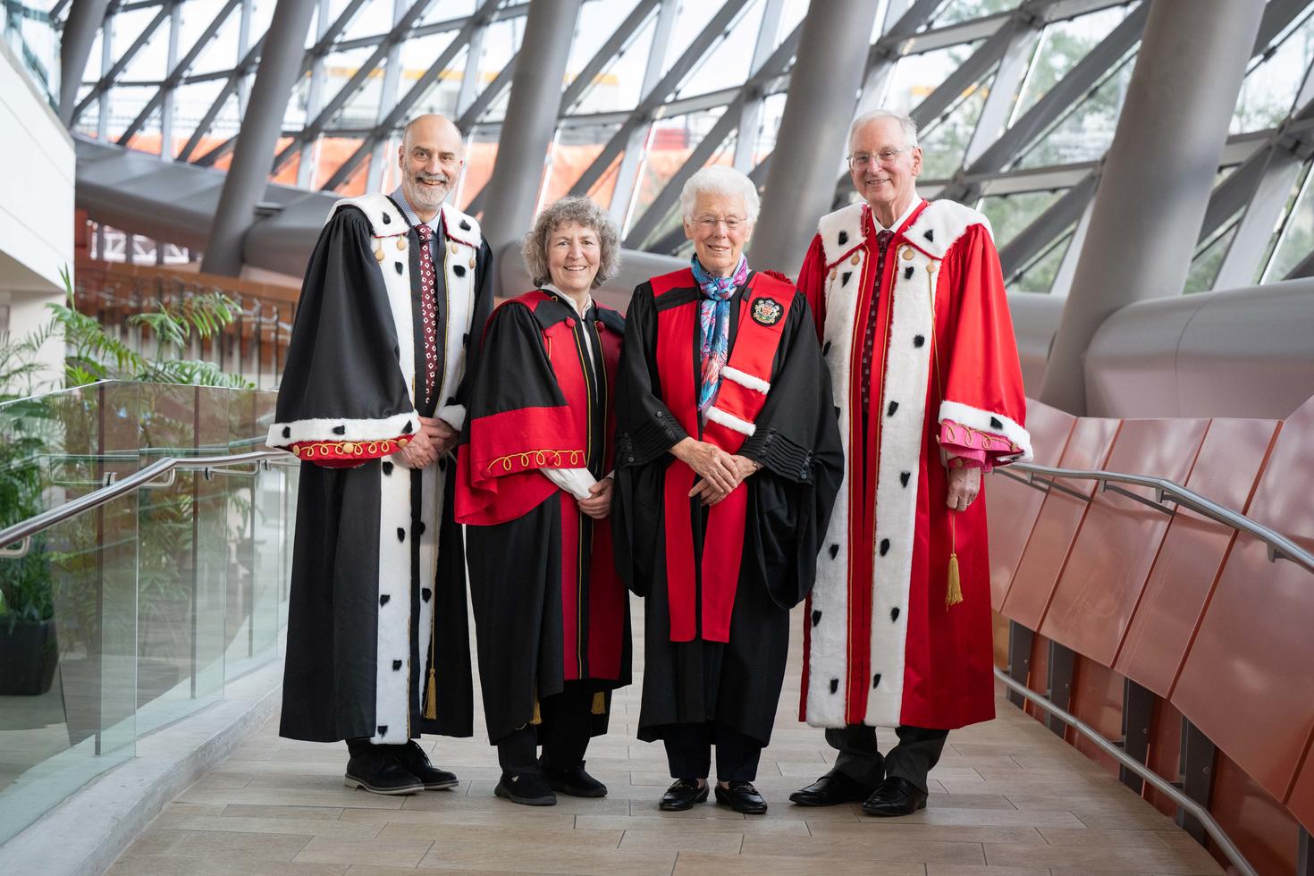 Provost and Vice-President Academic Affairs Jacques Beauvais, Faculty of Health Sciences' dean Lucie Thibault, honorary doctorate Abby Hoffman and the President and Vice-Chancellor Jacques Frémont.