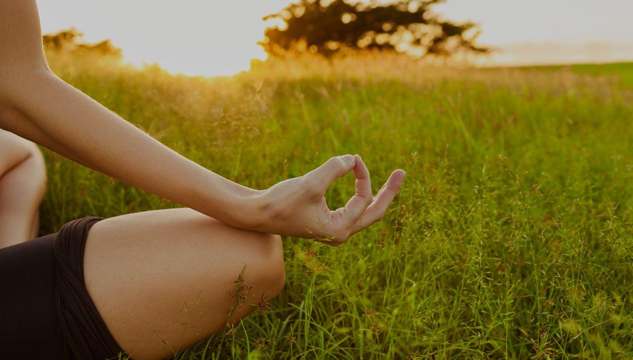A person sitting in meditation in a field