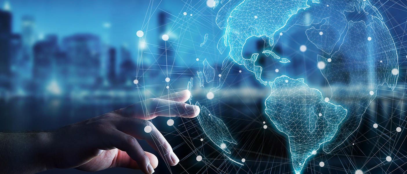 Hand touching a digital globe