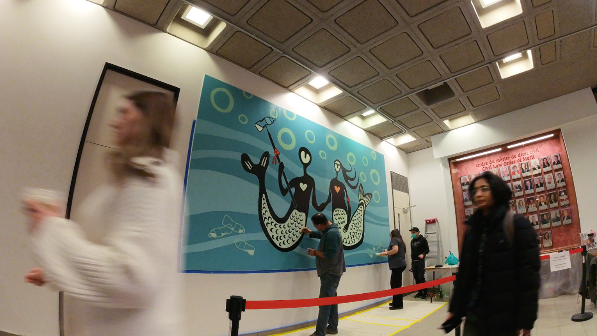 Water governance mural on the 3rd floor of Fauteux building