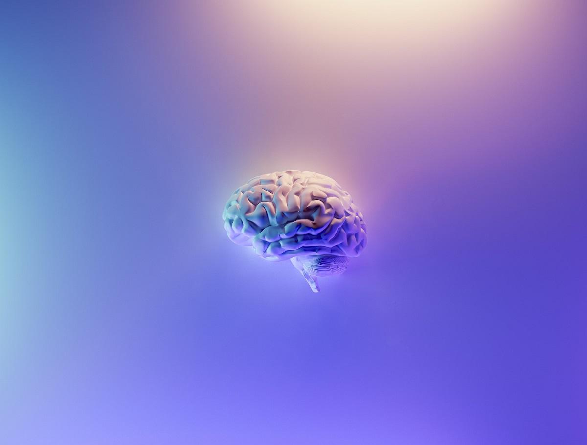 Brain floating in psychedelic background