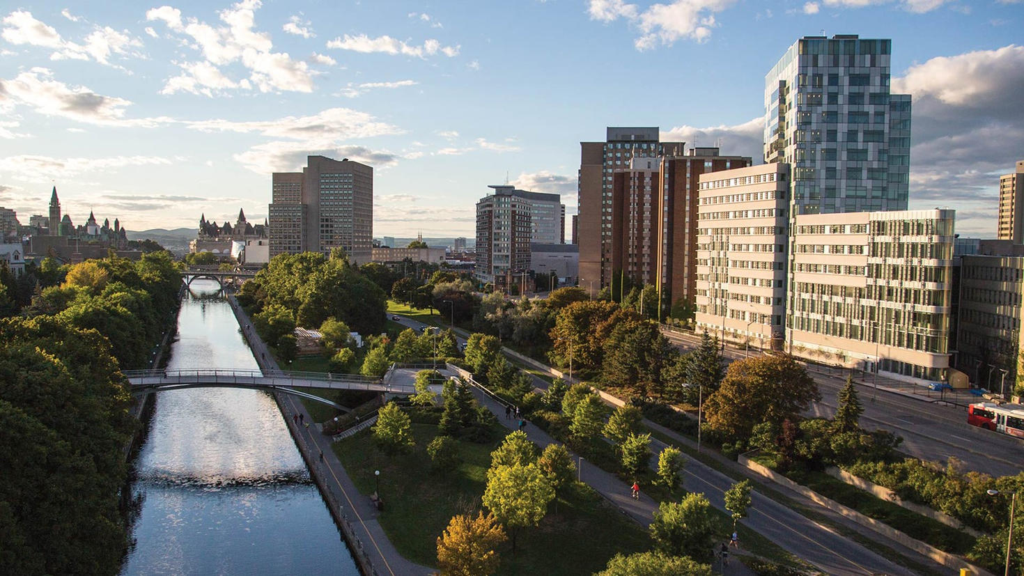 uottawa and rideau canal aerial view