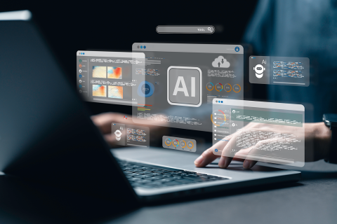 Holograms screens with AI written on it