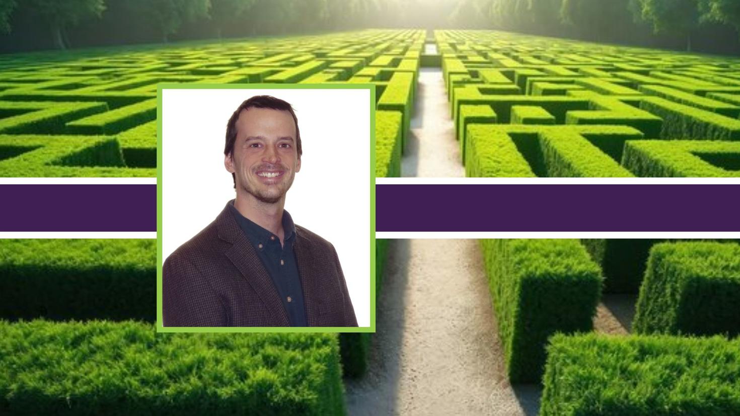 Portrait of a man with a grass maze background