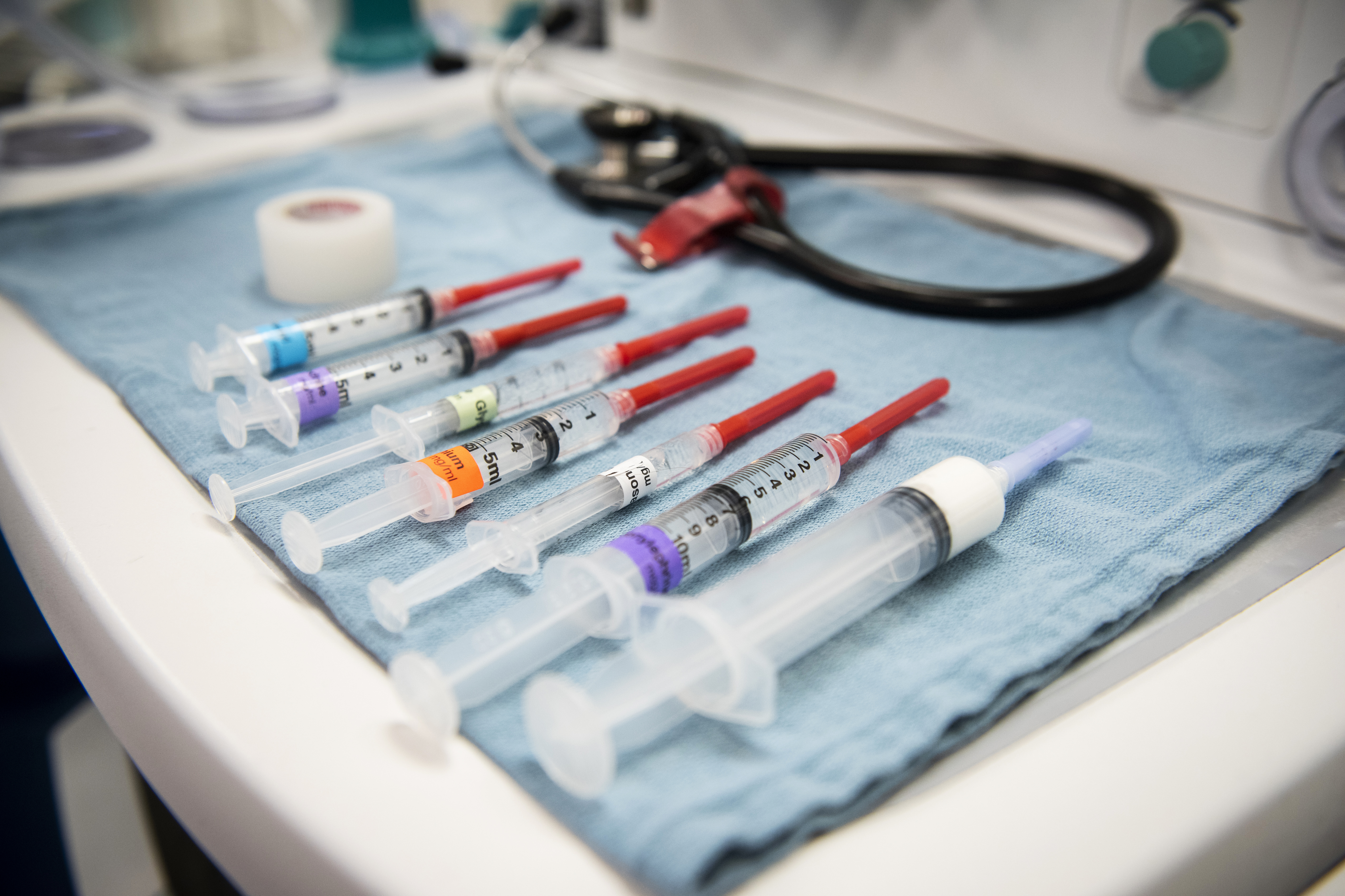 Selection of syringes prepared for anesthesia