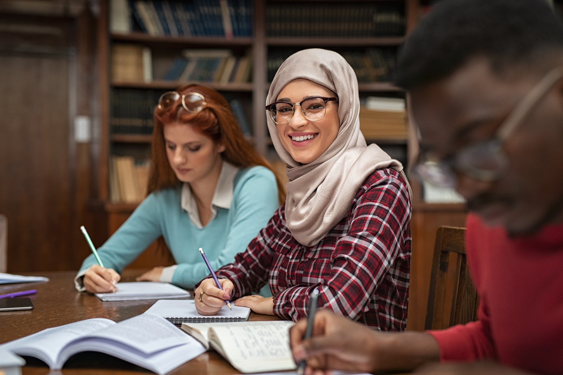 Students studying in a library