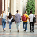 Students walking in a hallway