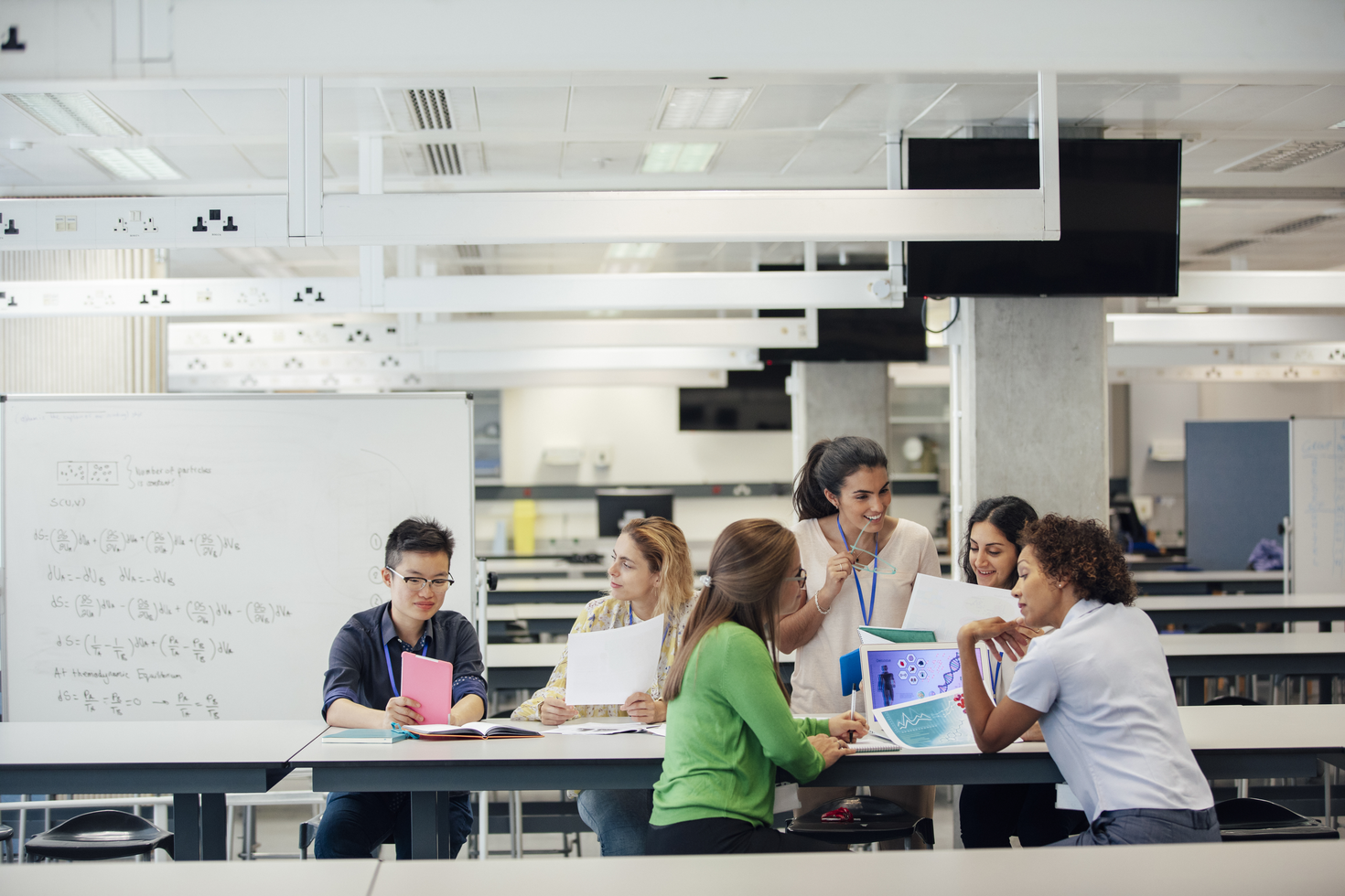 Group of female students studying