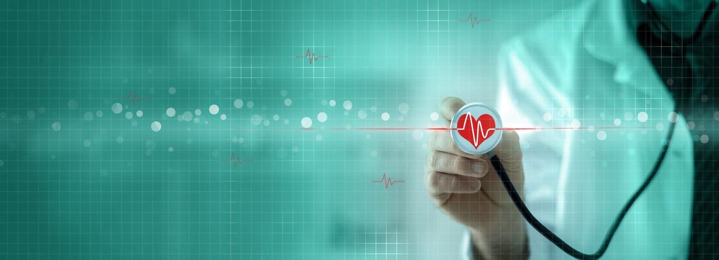 Doctor holding stethoscope with an image of a heart on it