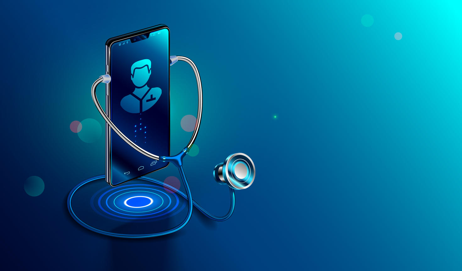 Smartphone with a digital icon  of doctor with a stethoscope 
