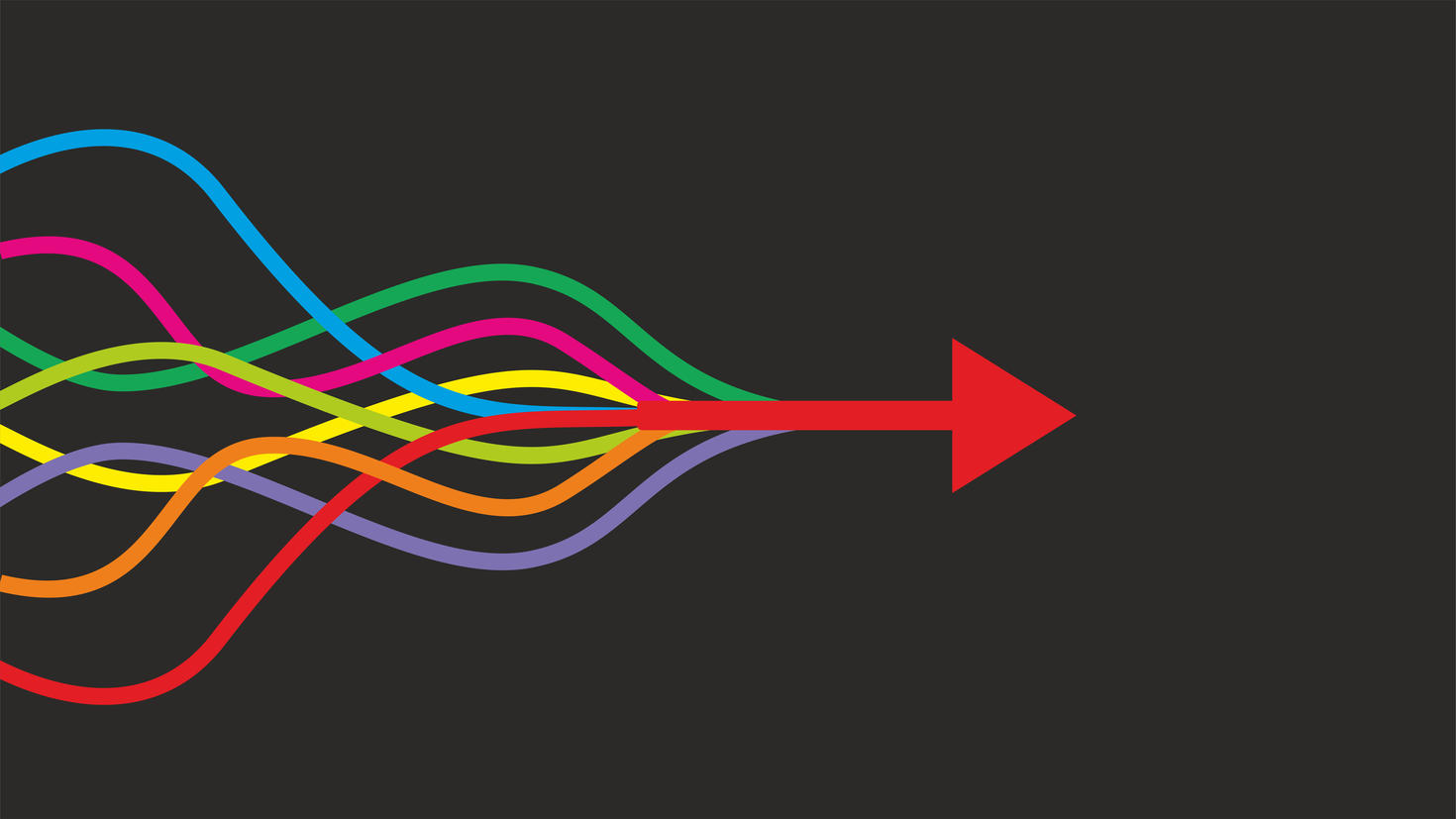 Colorful lines intertwined in arrow.