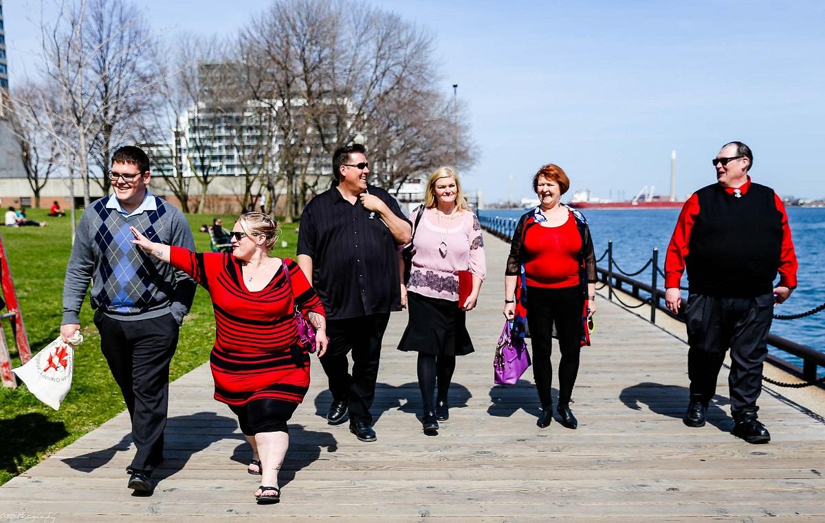 Obese people walking together