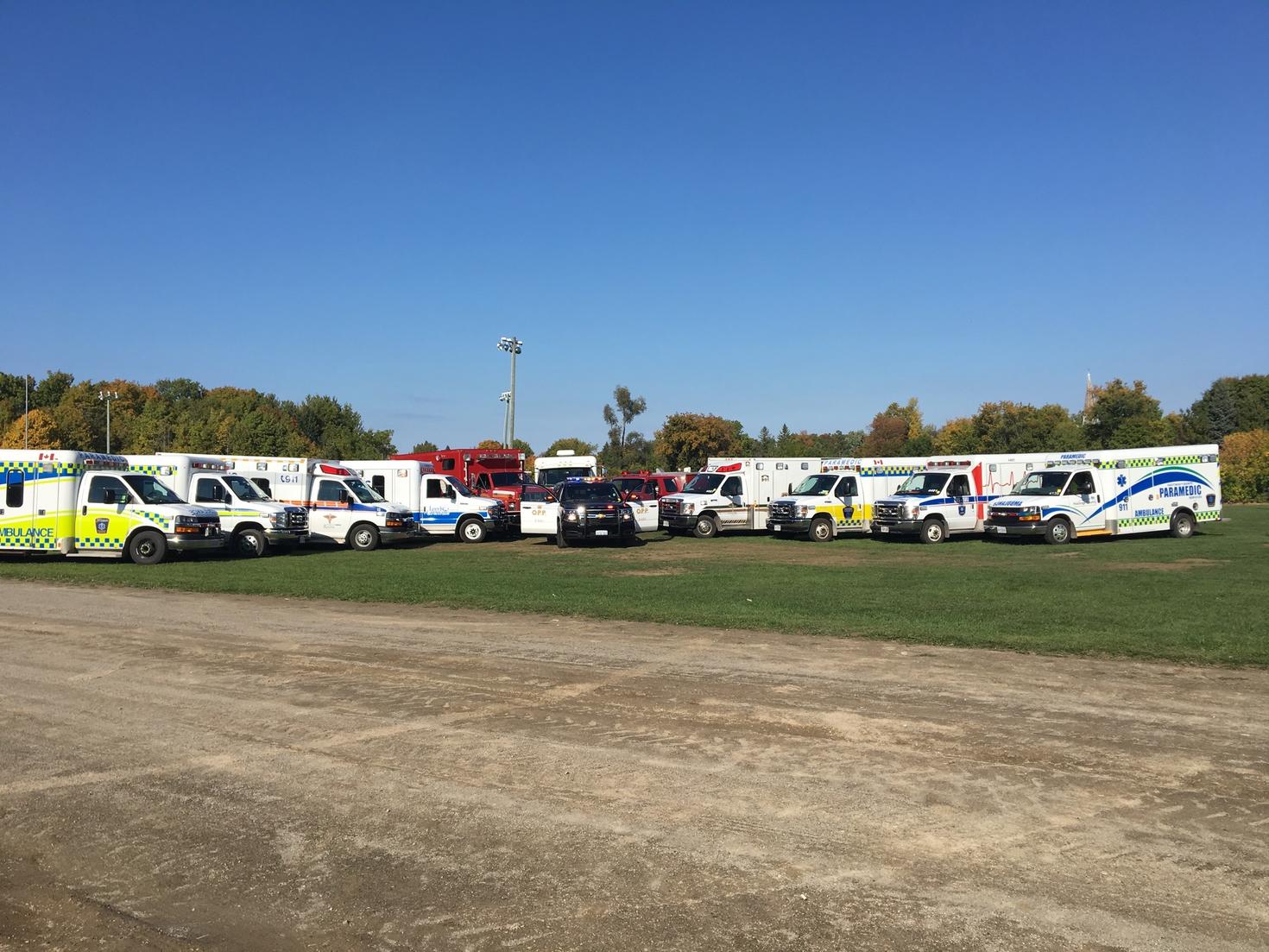 Ambulances in a parking lot