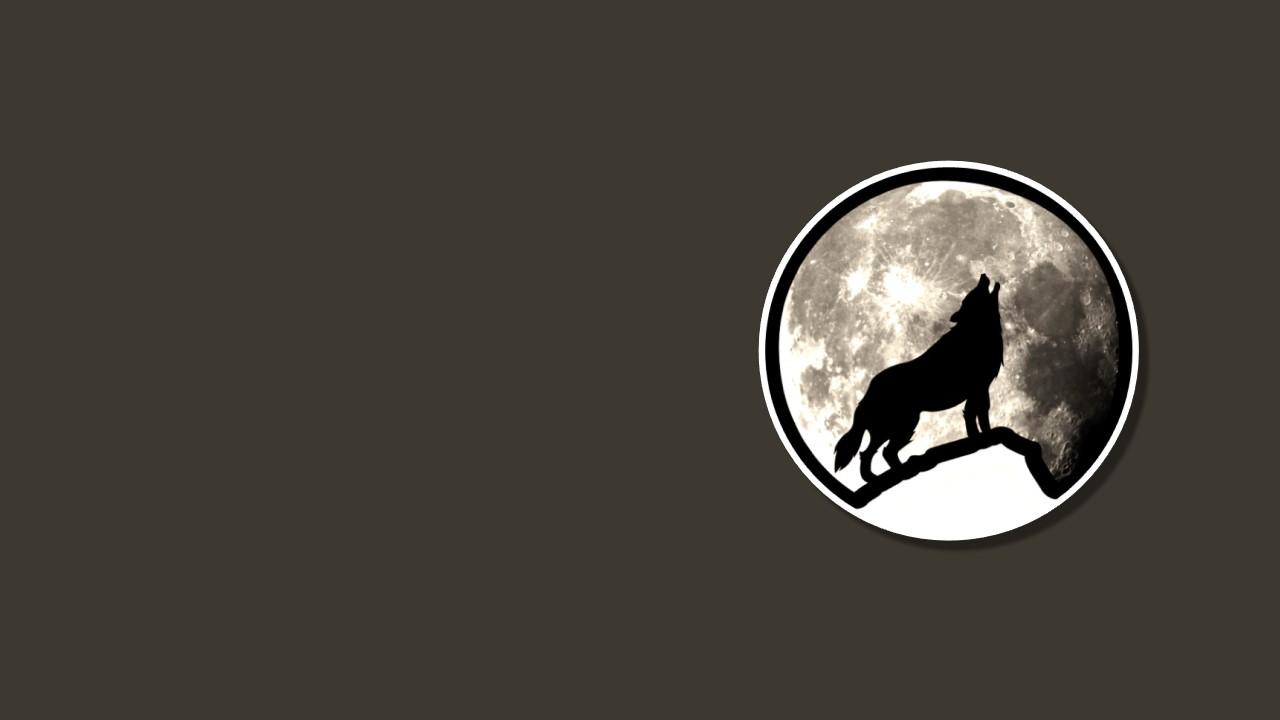 A wolf howling in front of a full moon enclosed in a circle