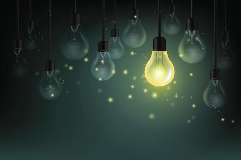 light bulb with fireflies
