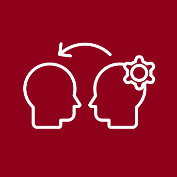 Vector icon of two persons with an arrow of knowledge transfer