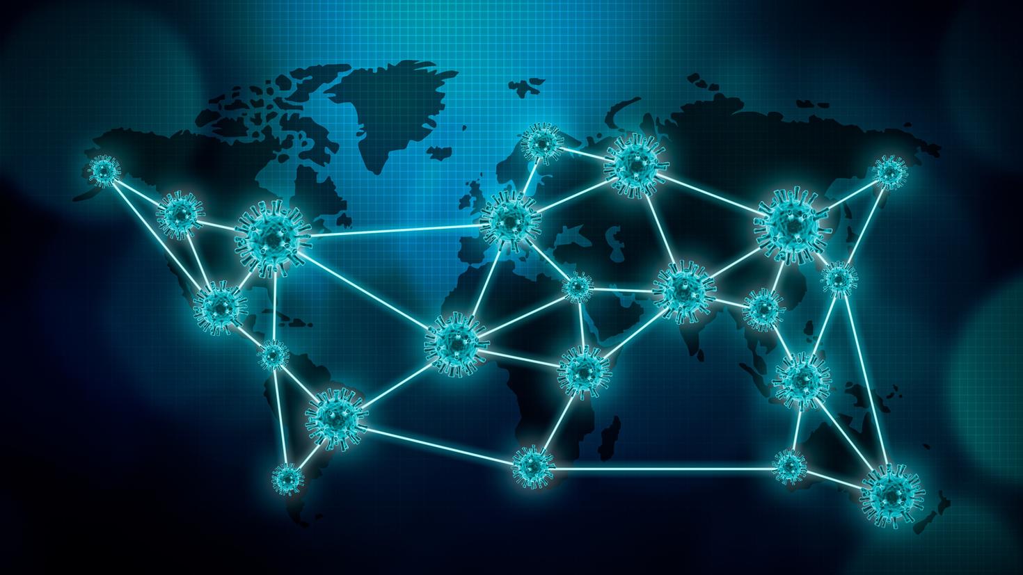 Global generic virus pandemic 3D rendering illustration. Viral or communicable disease spreading around the globe