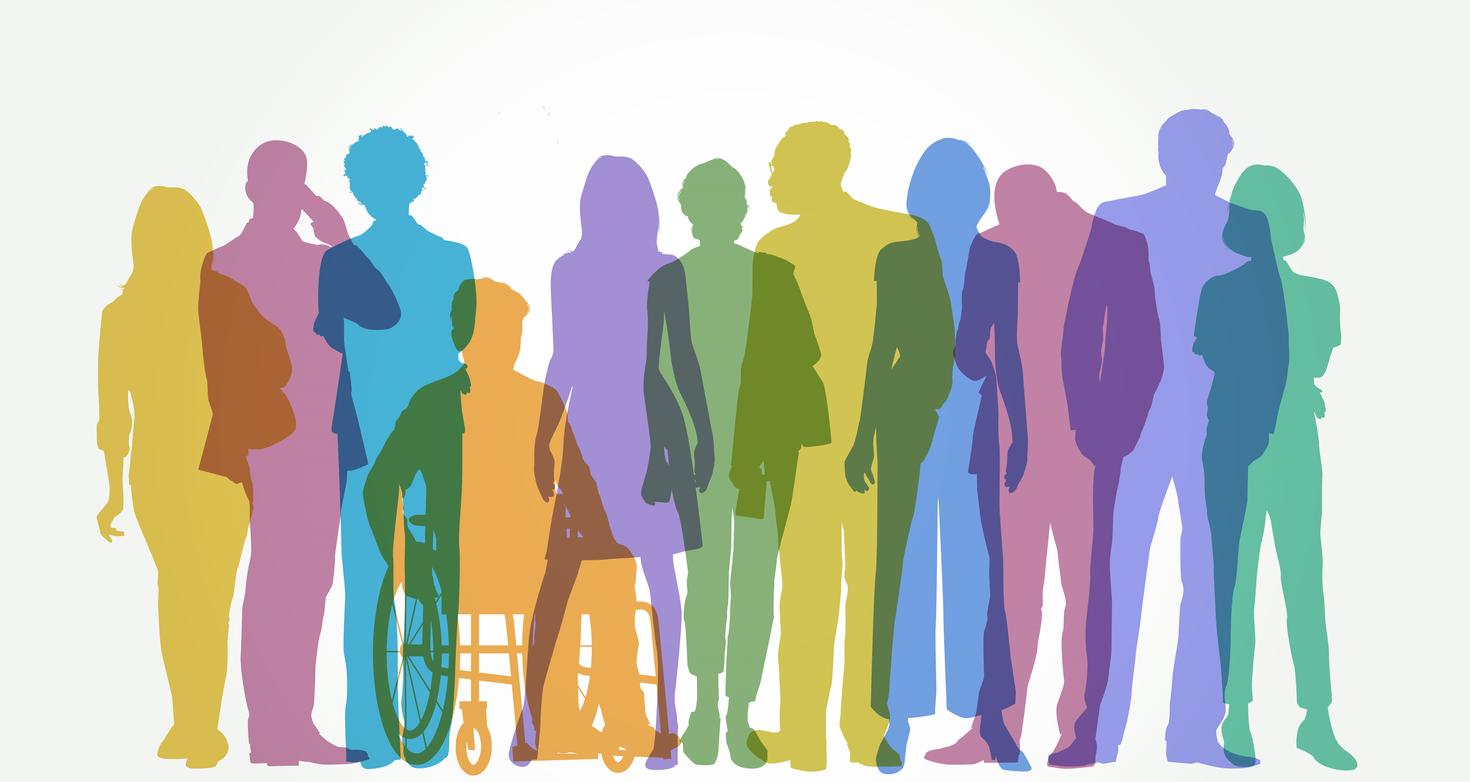 Colourful overlapping silhouettes of people