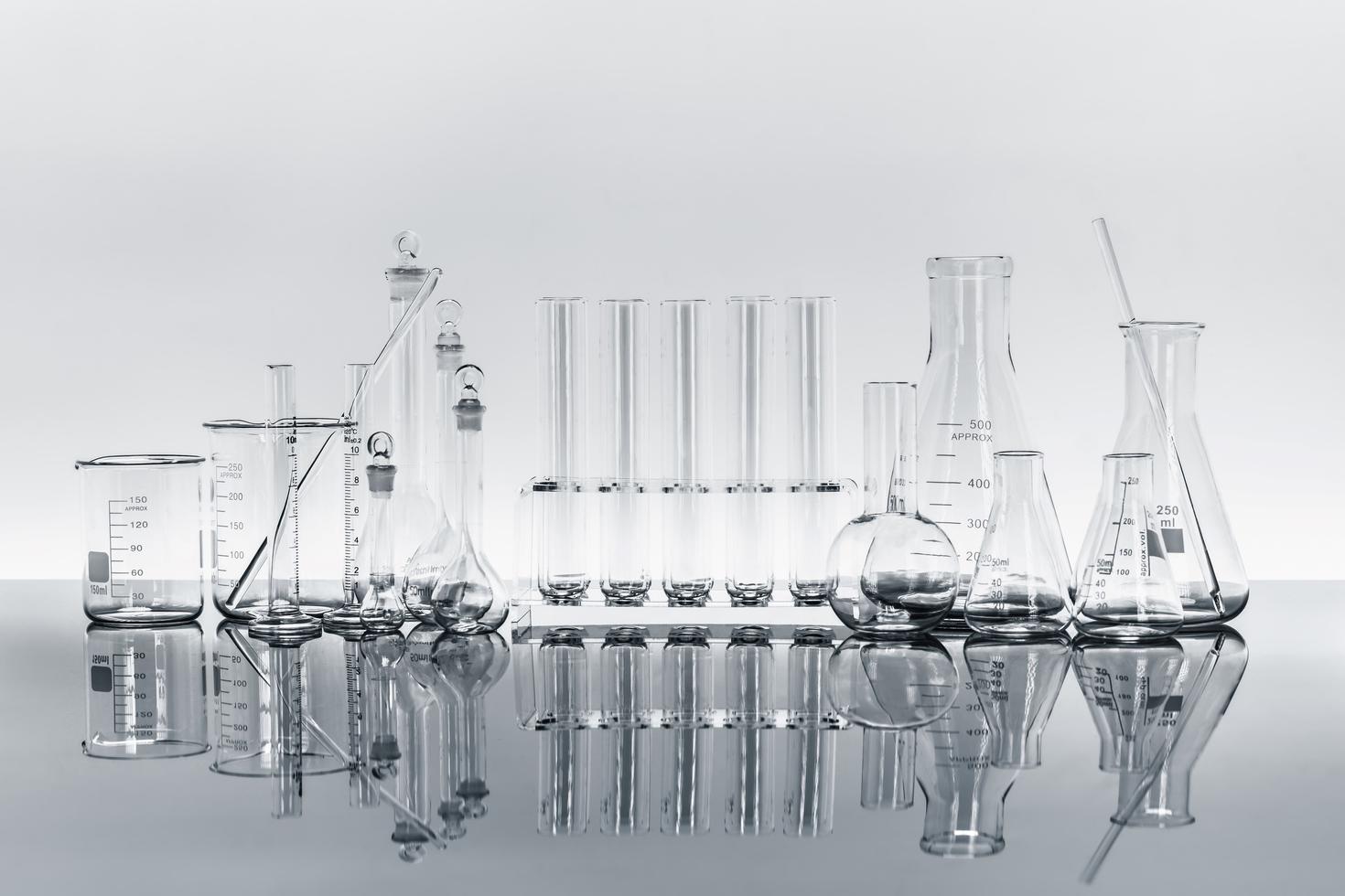 Composition of varieties of laboratory glassware for scientific research and experiment