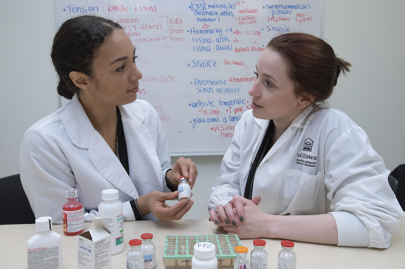 Two pharmacists discussing medications