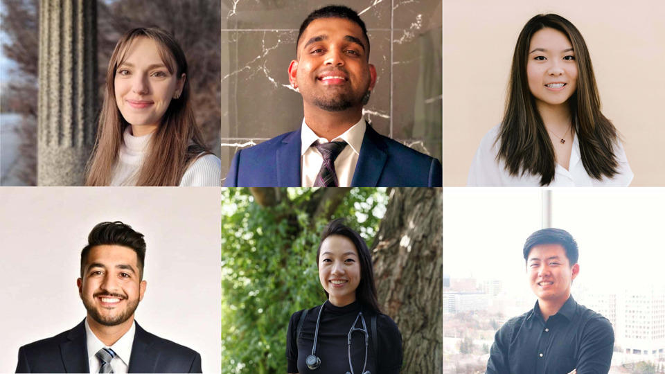 From left to right, top row Claudine Henoud, Farhan Mahmood, Eileen Huang.Bottom row Adnan El Adou Mikdashi, Veronica Chan, and Lewis Han.