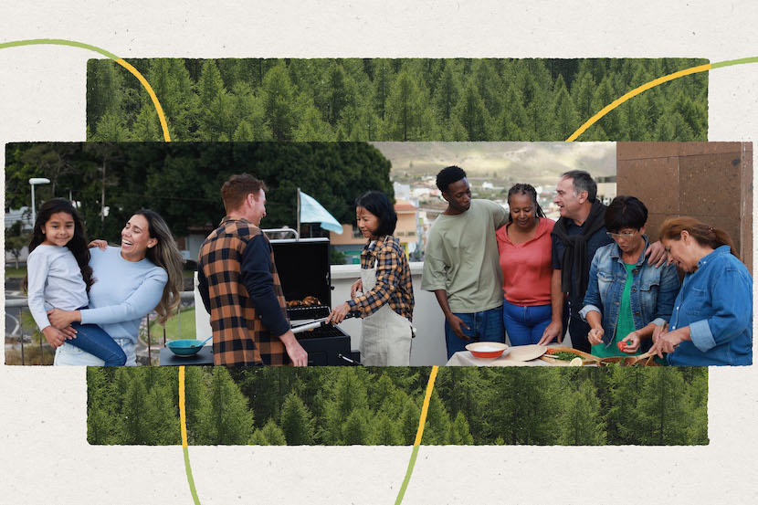 A composite photo of families and members of the public