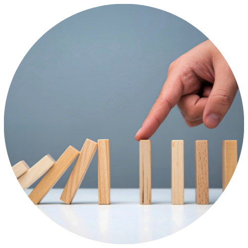 falling blocks stopped by finger illustrating crash prevention