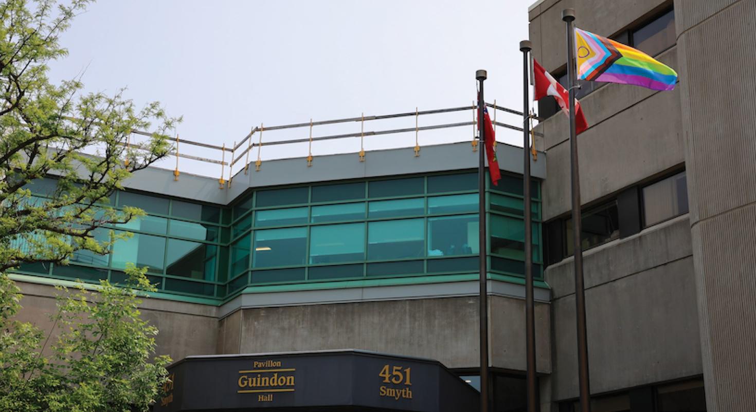 A pride flag at the Faculty of Medicine Roger Guidon Campus.