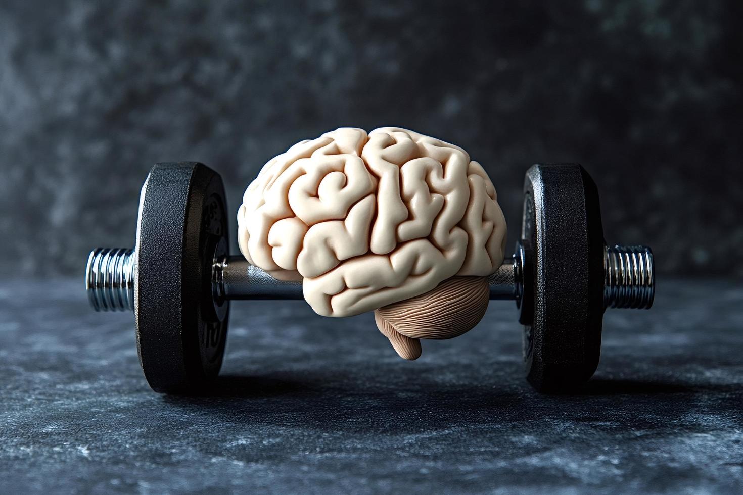 A representation of a human brain sitting on a set of dumbbell weights