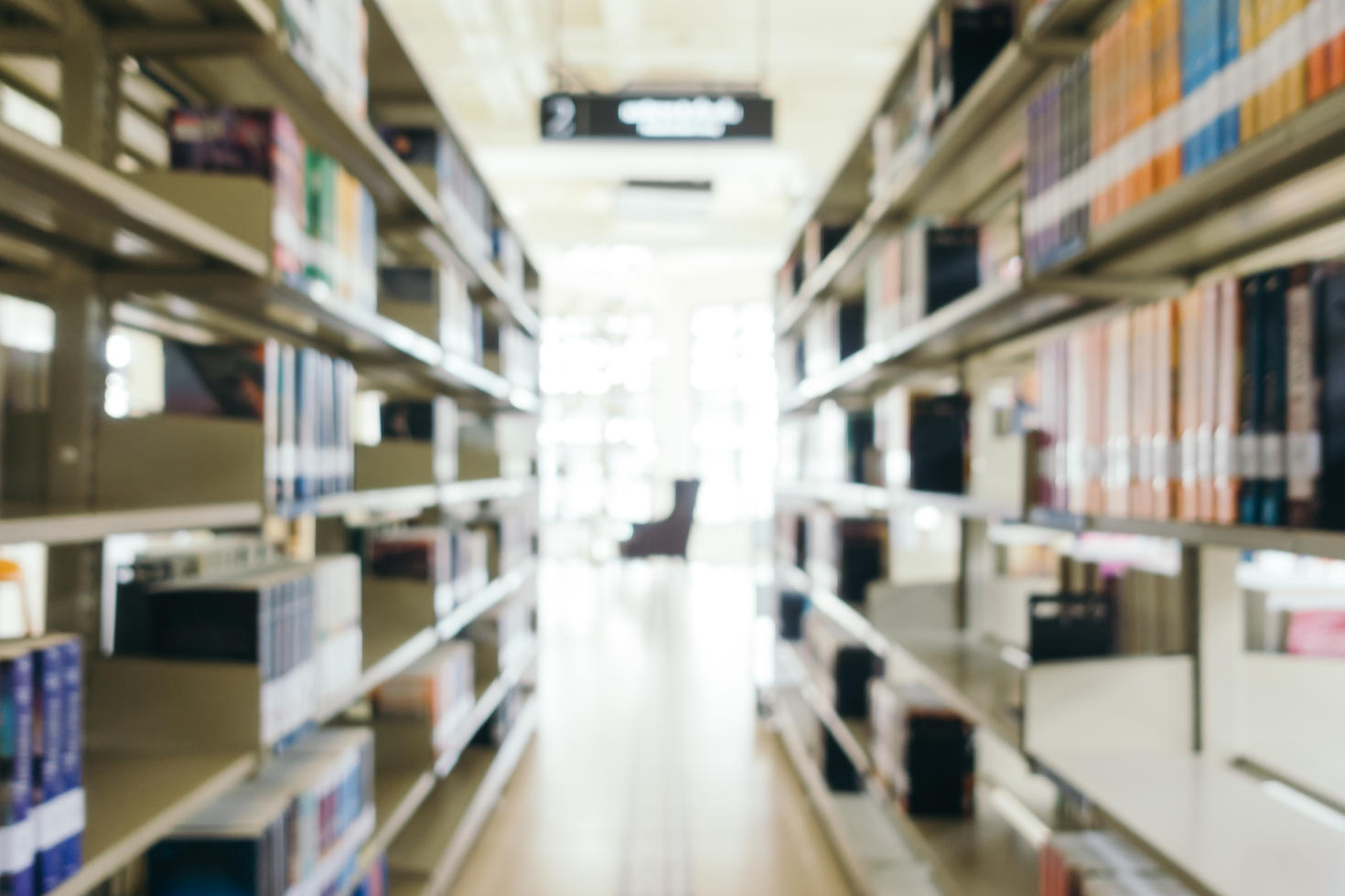 A library aisle.