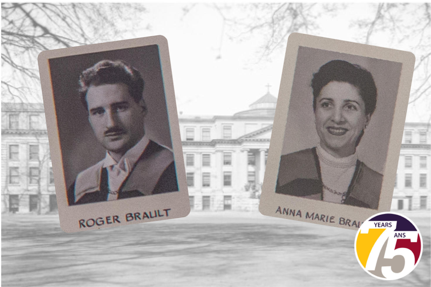 roger and anna maria brault with 75th logo