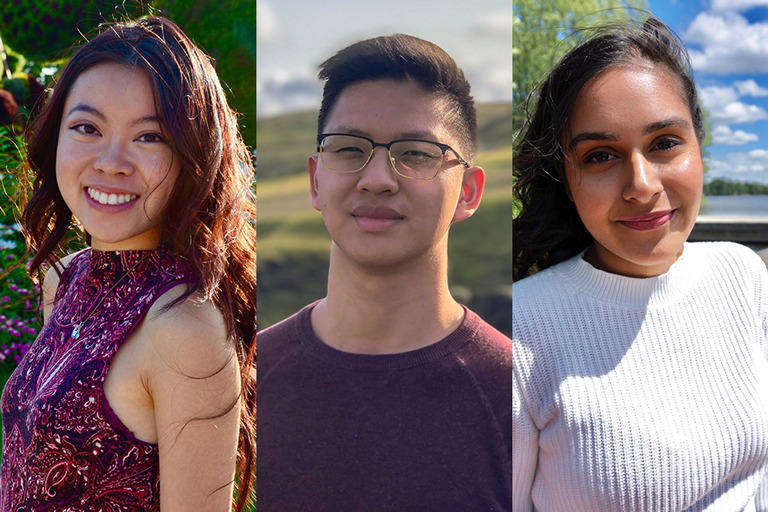 Headshots of Heidi Li, David Zheng and Simran Aggarwal