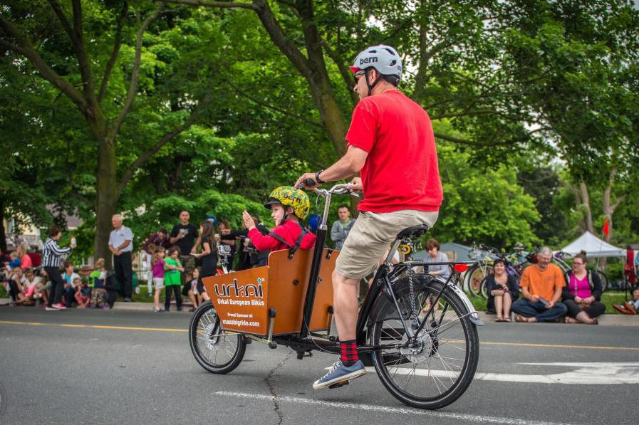 Max and Andrew aboard their cargo bike