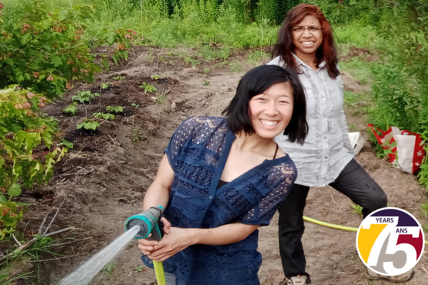 dr. Smita Pakale and a friend in a garden