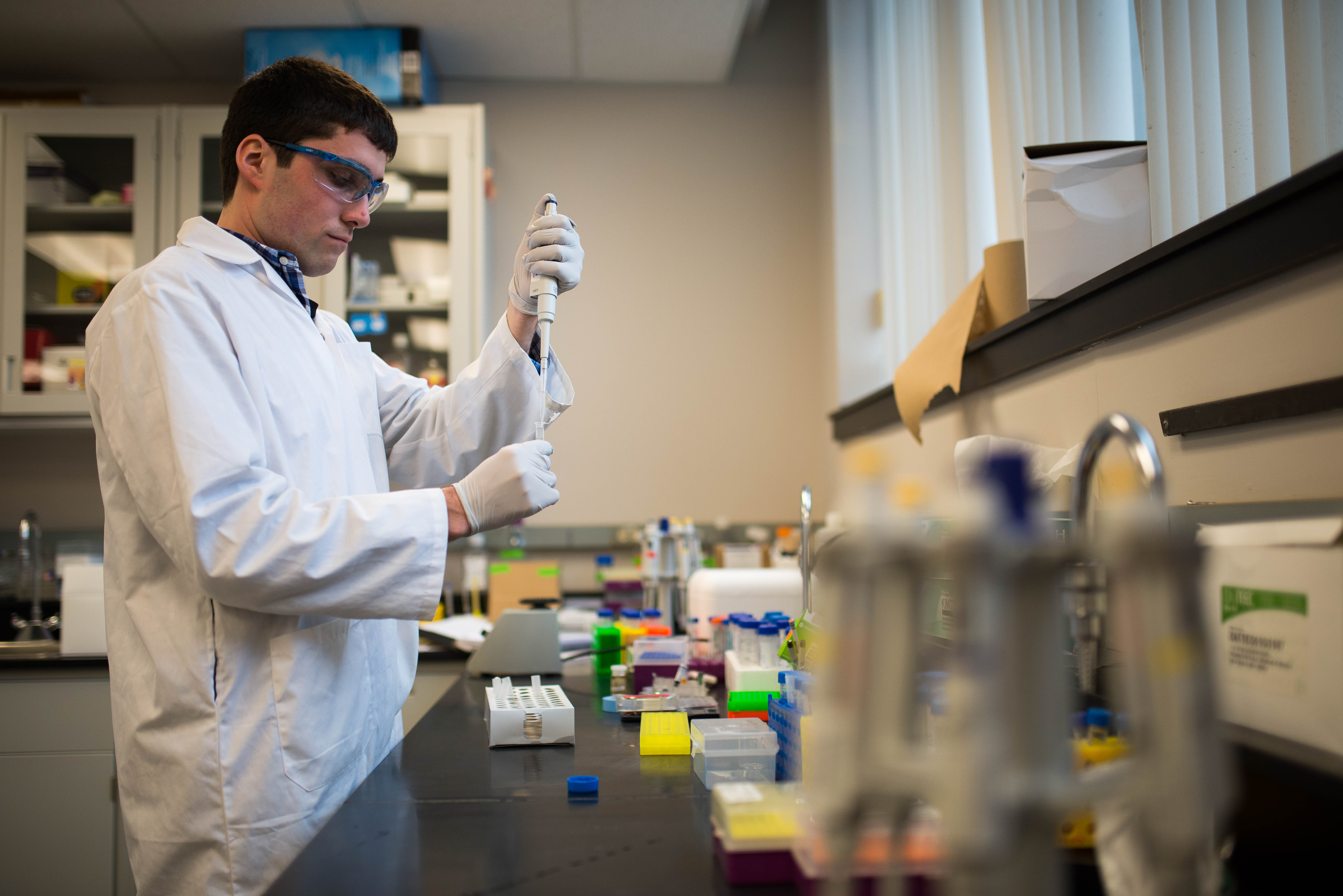 student working with lab samples